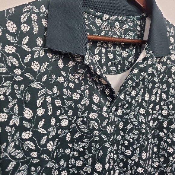 Bonobos Mens Slim Fit Printed Golf Polo Size L Green Floral Preppy Athletic - Picture 2 of 10